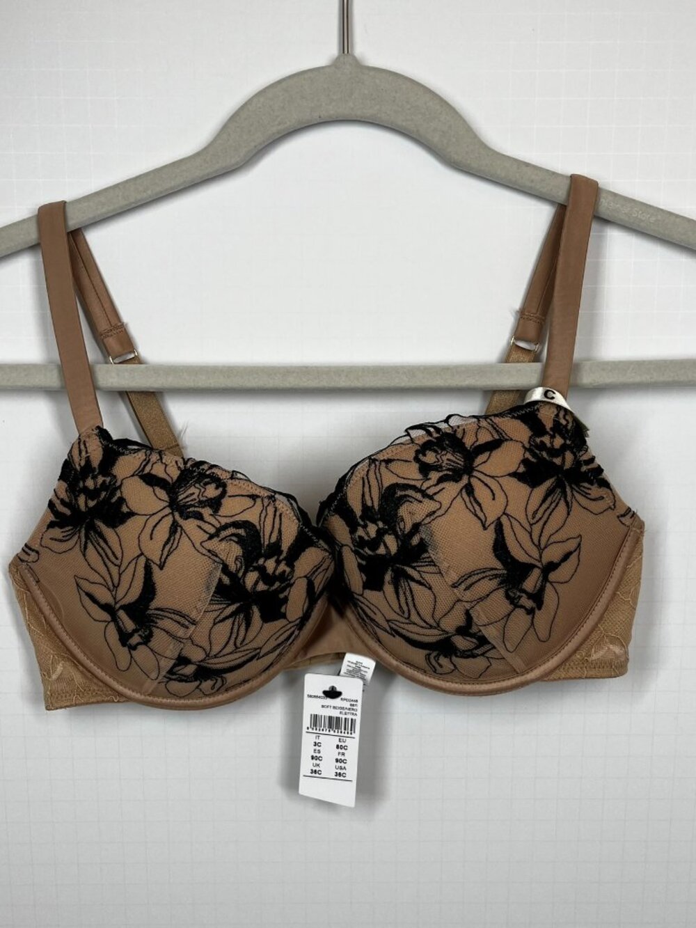 NWT Intimissimi Beige with Black Lace Adjustable Push up Bra Size 36 C